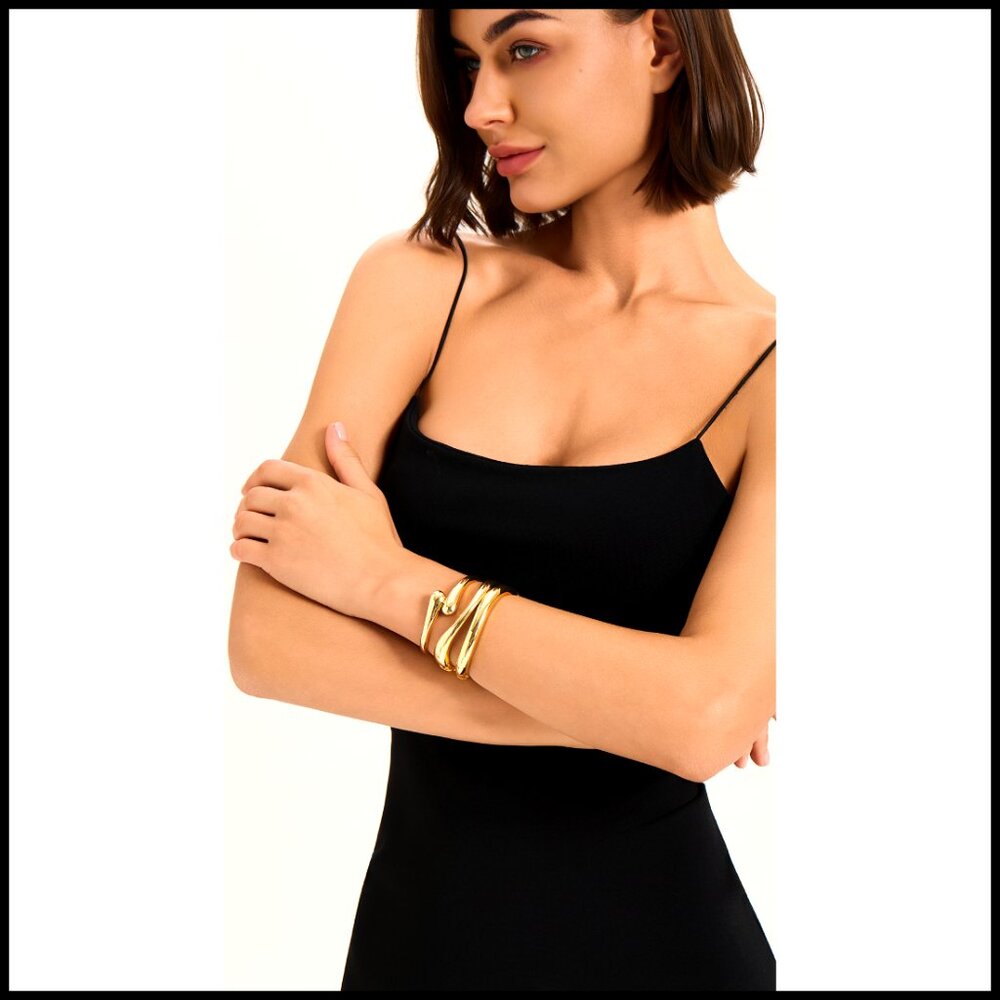 Chunky Gold Bangle Bracelets Stackable Set Trendy… - image 6